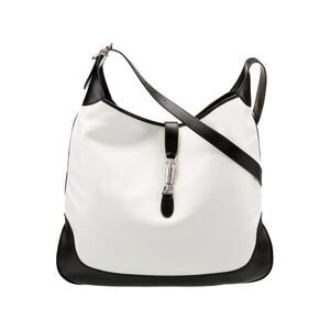 Gucci Jackie O Hobo Gg Canvas With Leather Black Leather Bag (Pre-Owned)